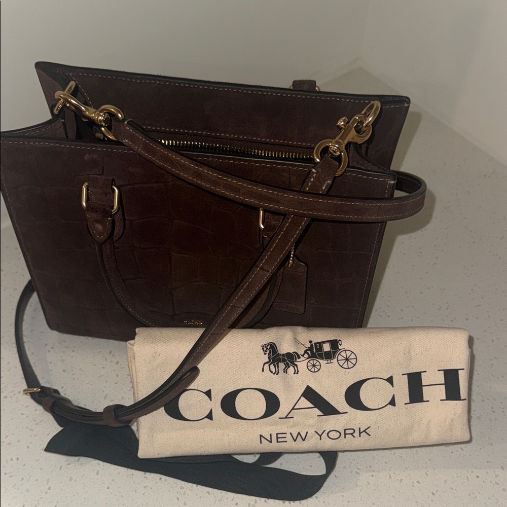 Coach Dark Brown Crocodile Embossed Maggie Tote - Picture 5 of 5